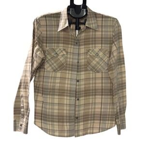 Chaps Denim Mens Tan Brown Plaid Long Sleeve Western Button Down Shirt